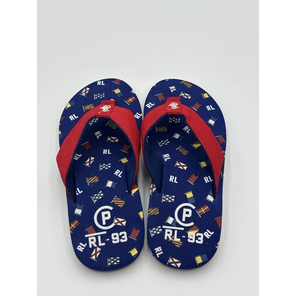 Polo Ralph Lauren RL-93 Nautical Flag Flip Flop Sandals Red Blue Youth Youth 4